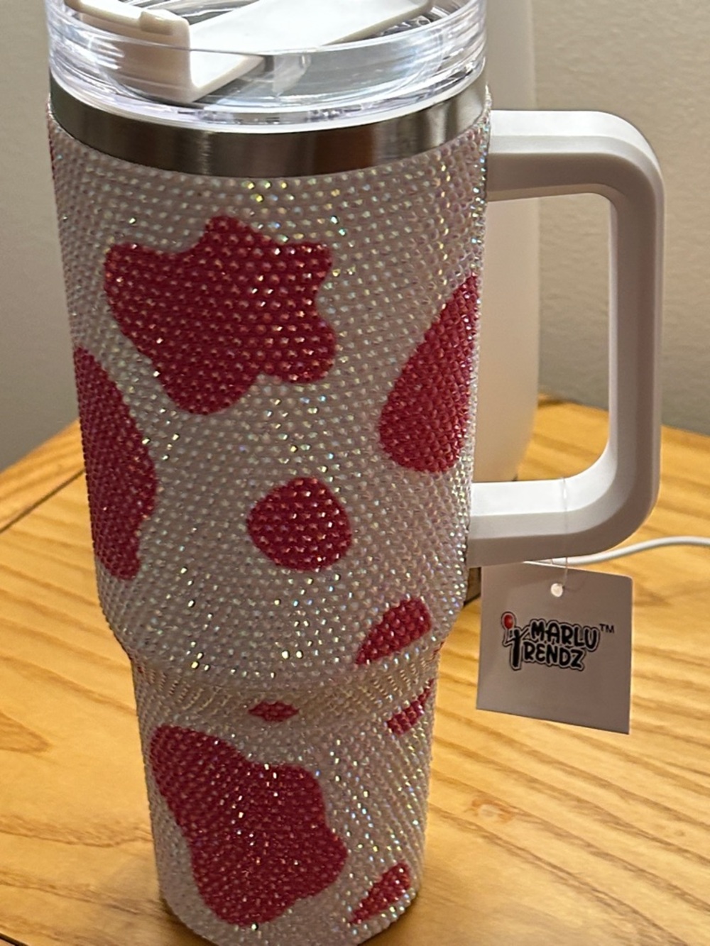 Marlu Trendz Pink & White Rhinestone Travel Mug 40 oz.